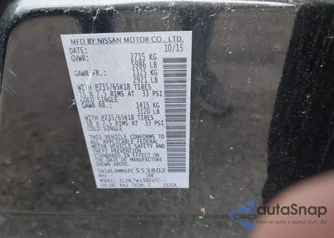 2015 Infiniti Qx60 из США, поврежденный, VIN 5N1AL0MMXFC553802